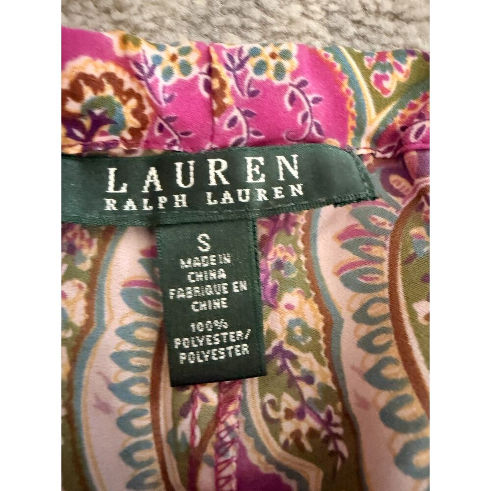 Ralph Lauren Magenta Paisley Silky Crepe Drawstring Cropped Pants S - Picture 2 of 9